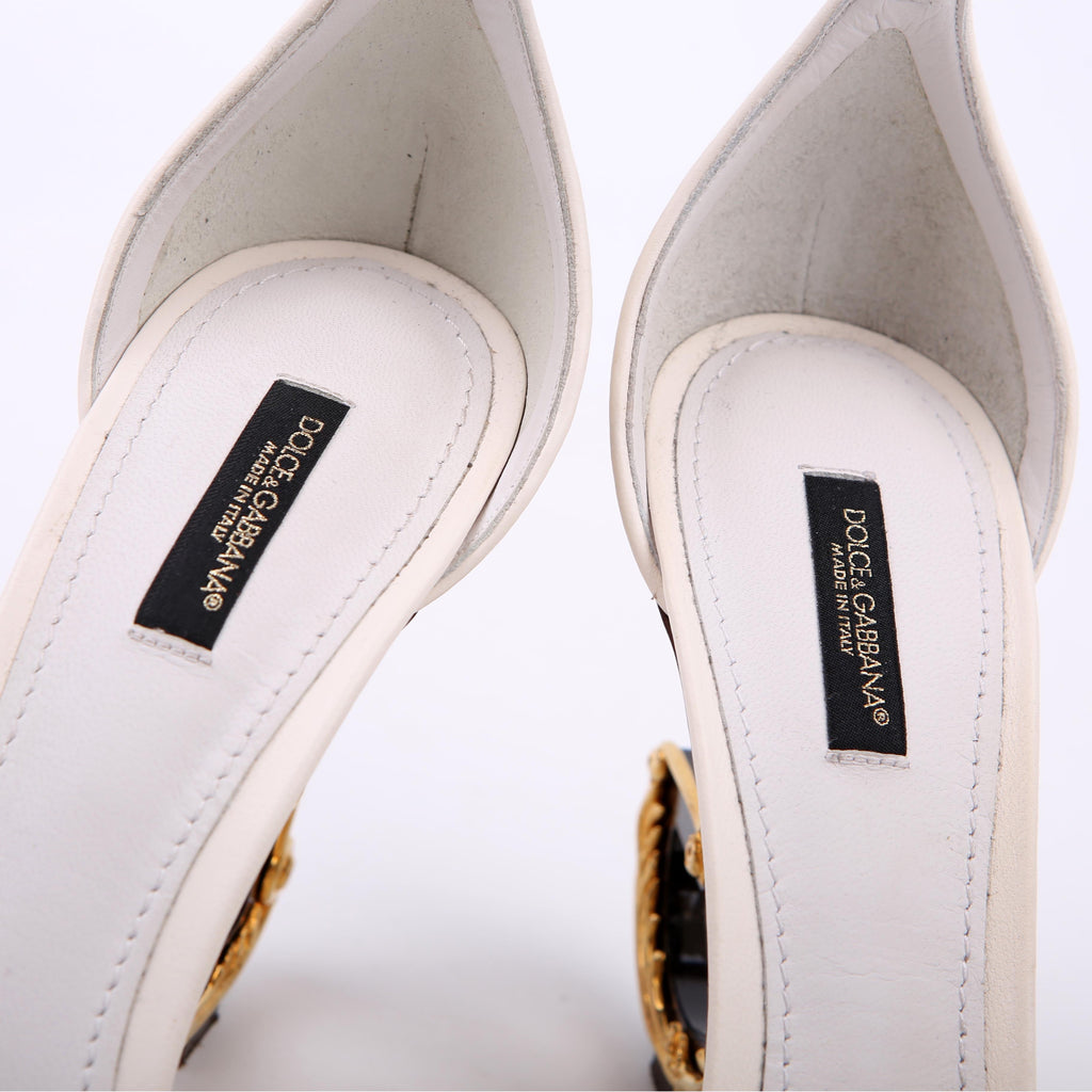 Sculpted Baroque Logo Heels Size 40.5 White/Gold