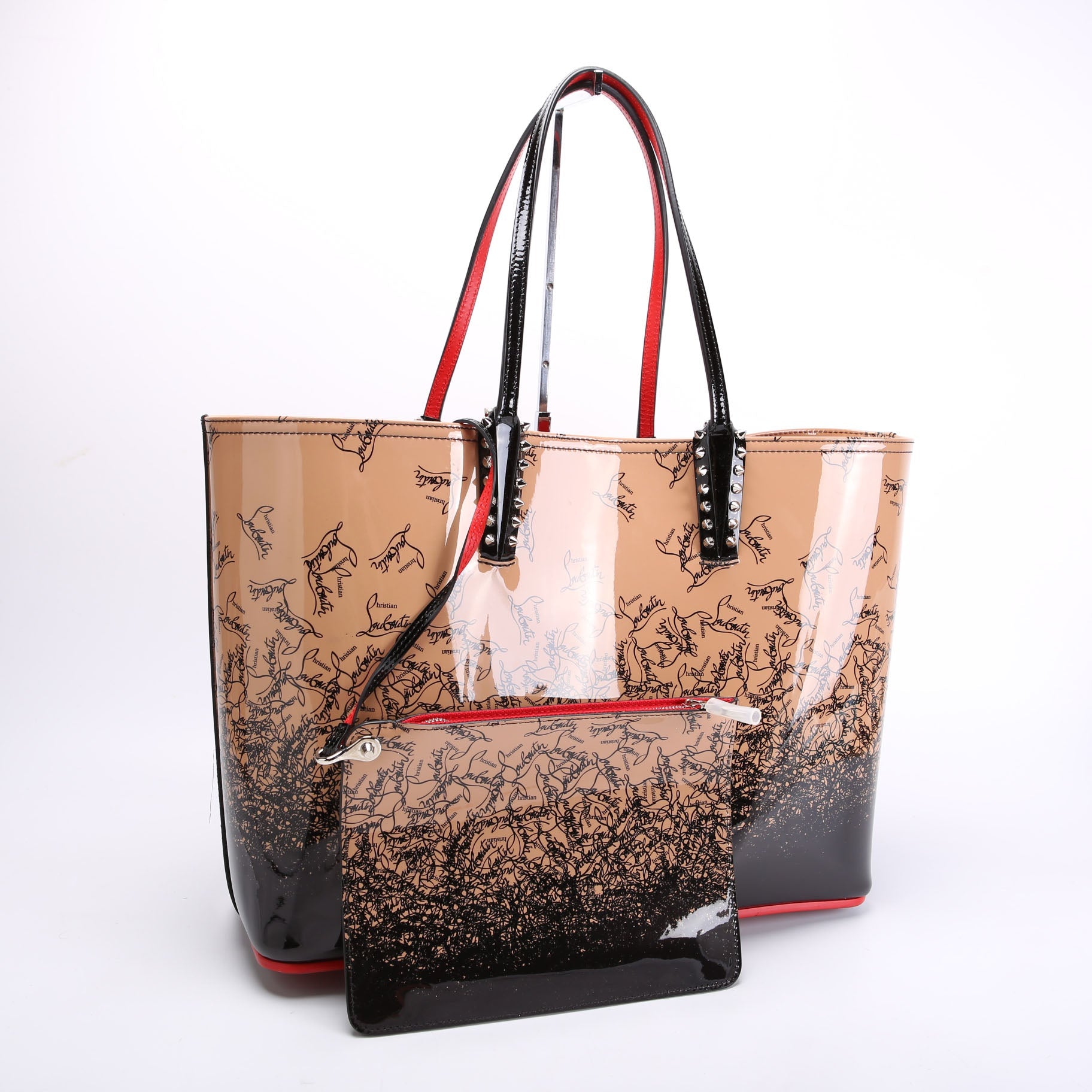 Cabata Tote With Pouch Patent Tan/Black