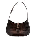 Greca Goddess Crocodile Embossed Small Hobo Black/Brown