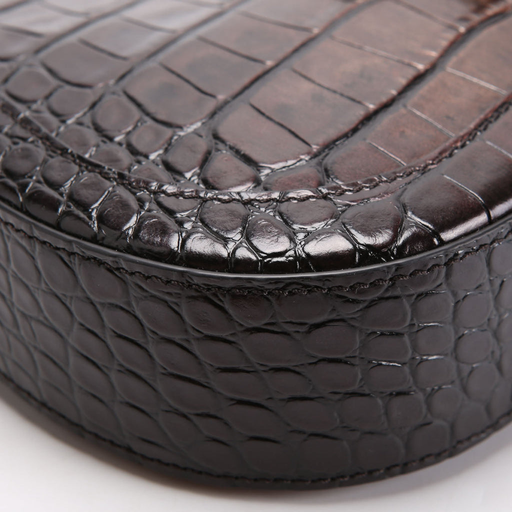 Greca Goddess Crocodile Embossed Small Hobo Black/Brown