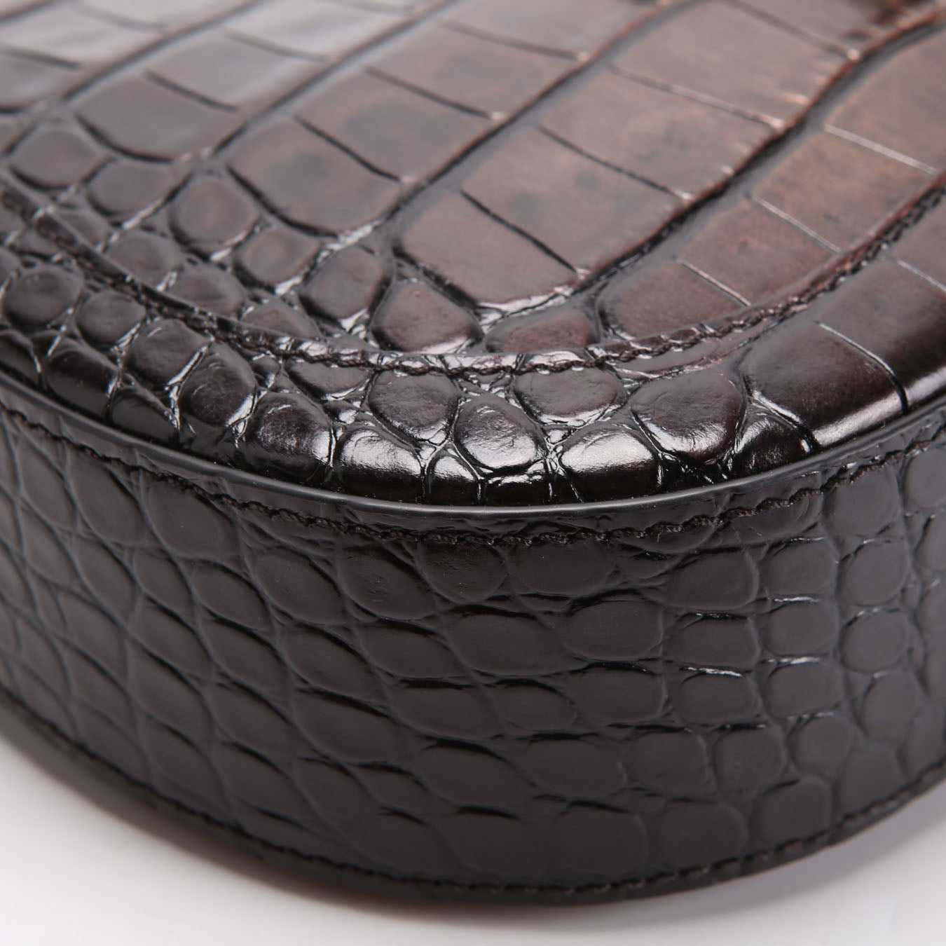 Greca Goddess Crocodile Embossed Small Hobo Black/Brown