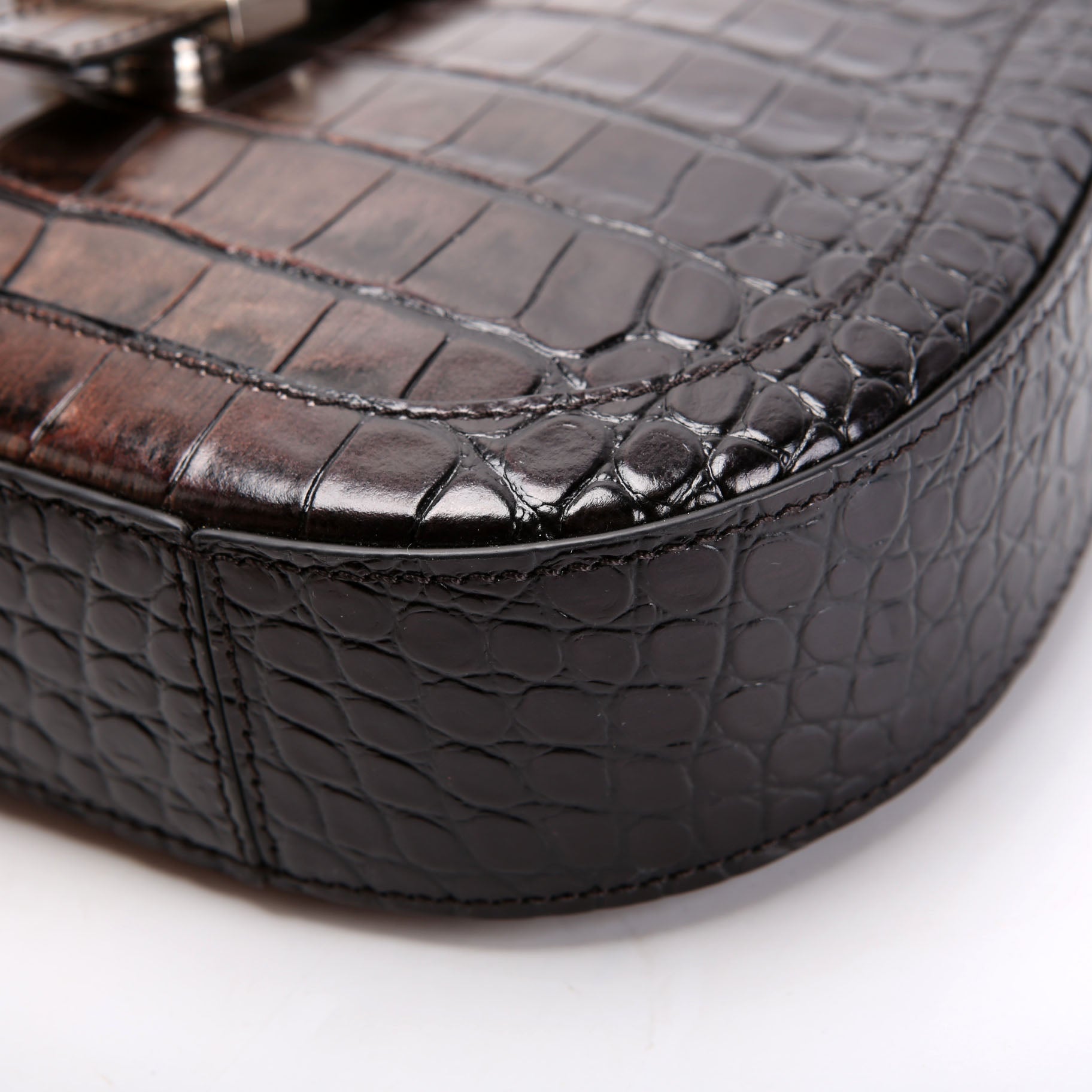Greca Goddess Crocodile Embossed Small Hobo Black/Brown