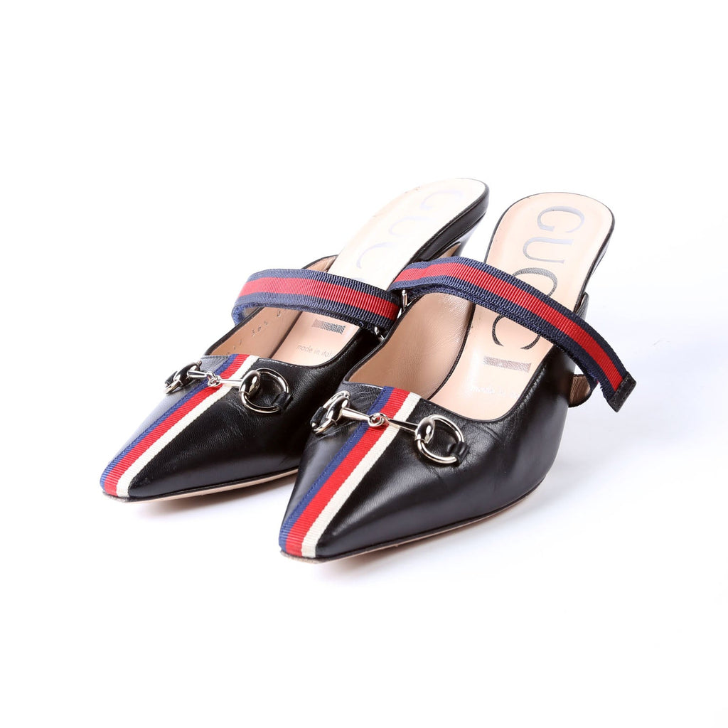 Horsebit Striped Mules Size 36.5 Black
