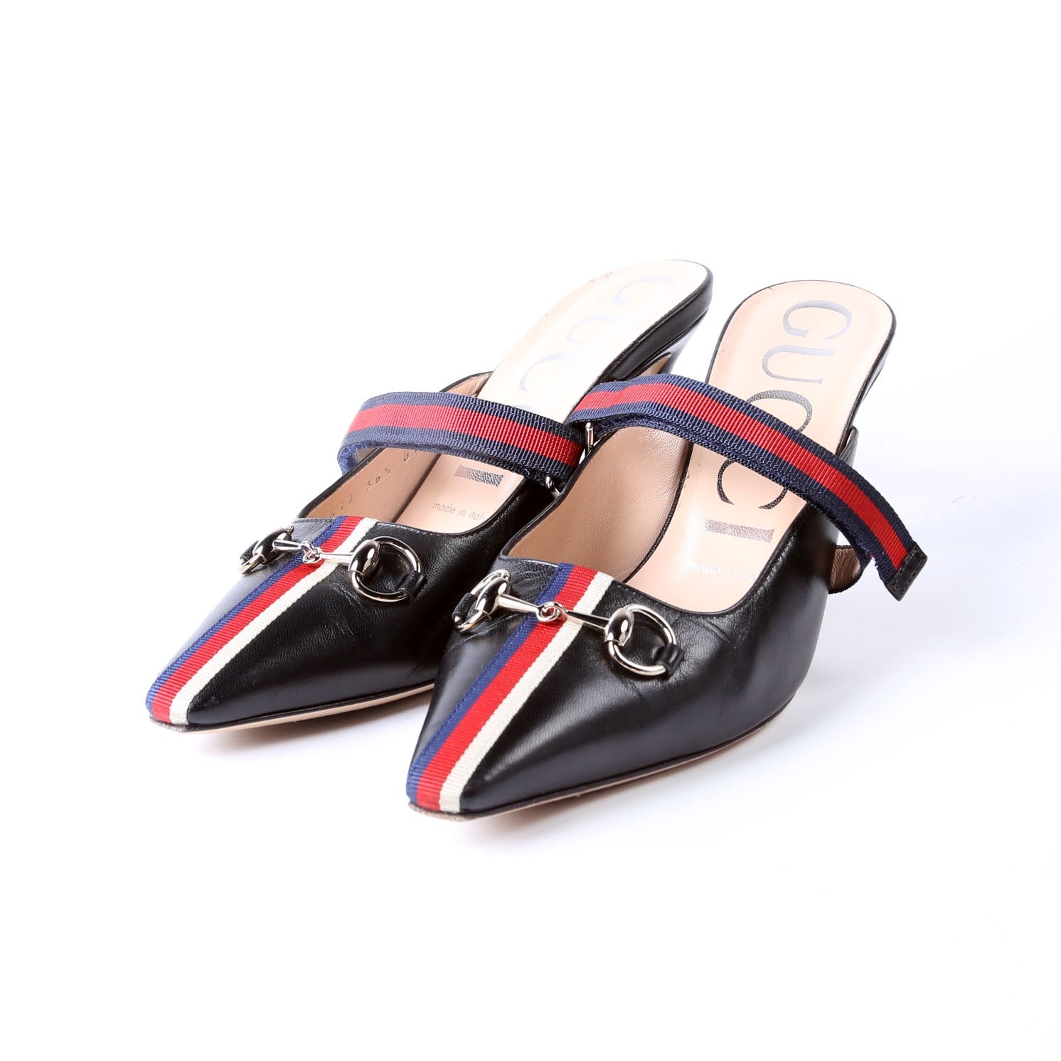 Horsebit Striped Mules Size 36.5 Black