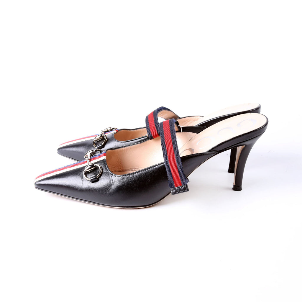 Horsebit Striped Mules Size 36.5 Black