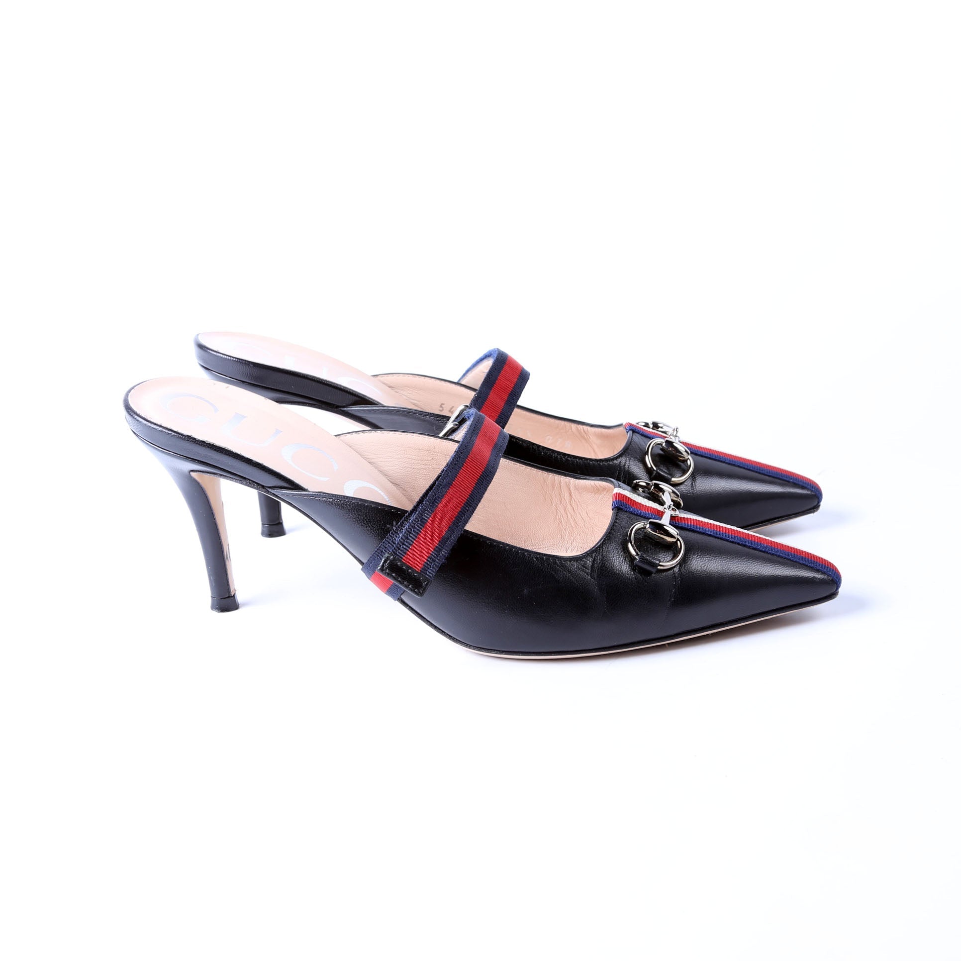 Horsebit Striped Mules Size 36.5 Black