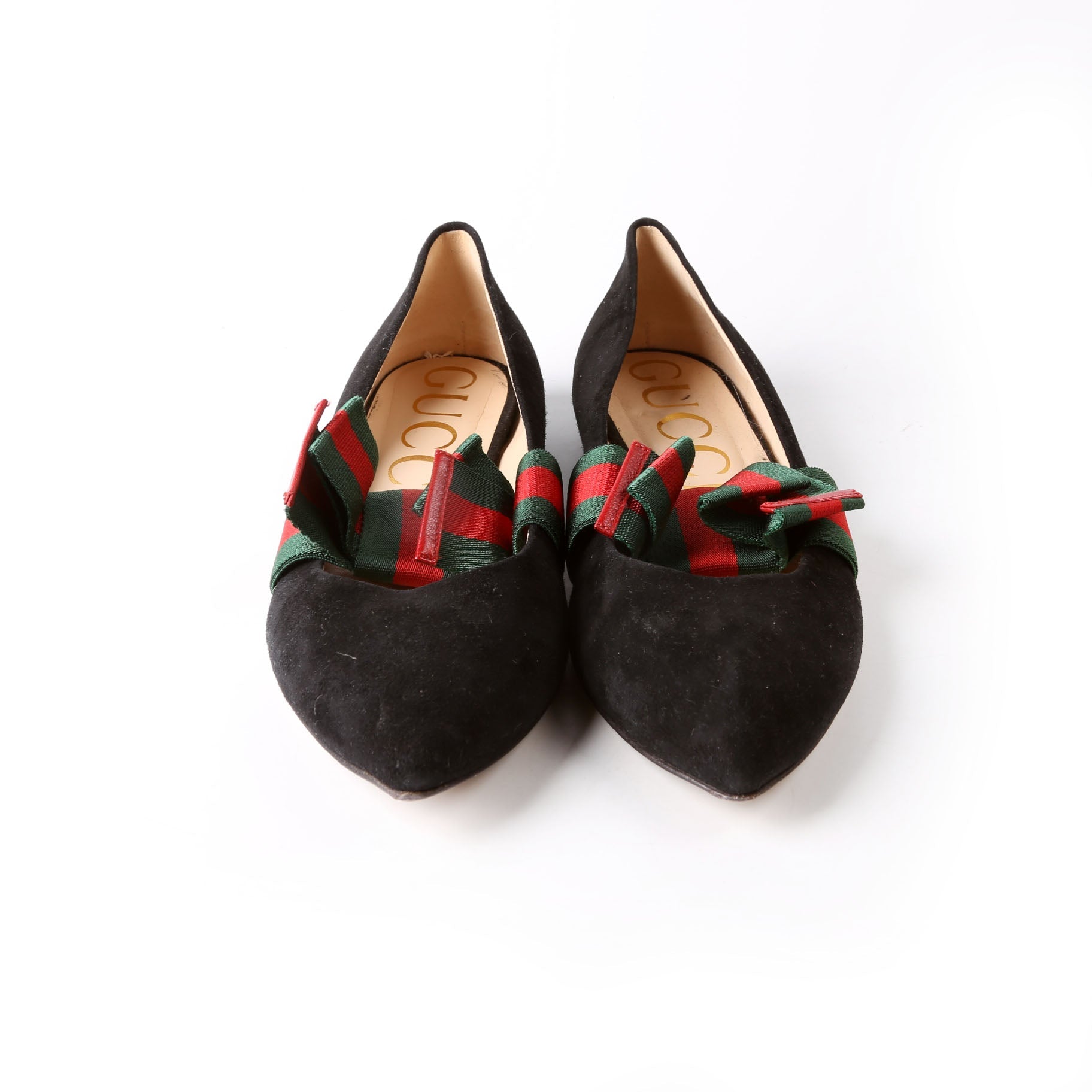 Gucci Sylvie Suede Web Mary Jane Flats Size 40 Black