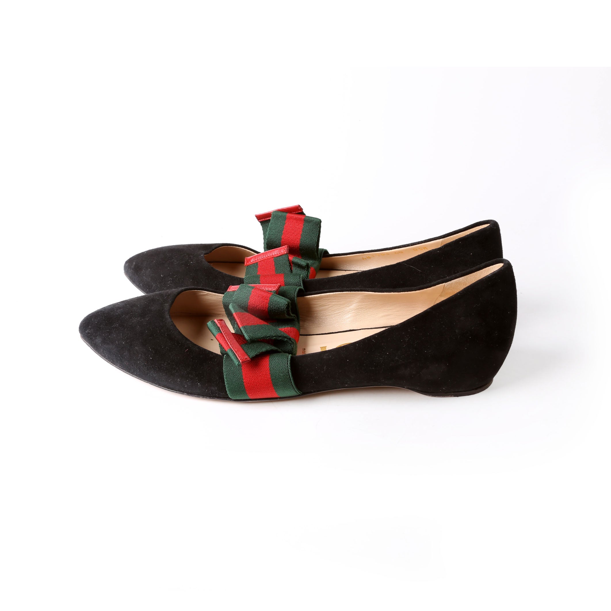 Gucci Sylvie Suede Web Mary Jane Flats Size 40 Black