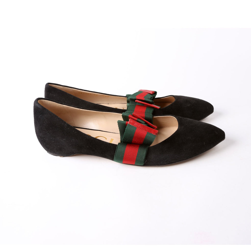 Gucci Sylvie Suede Web Mary Jane Flats Size 40 Black