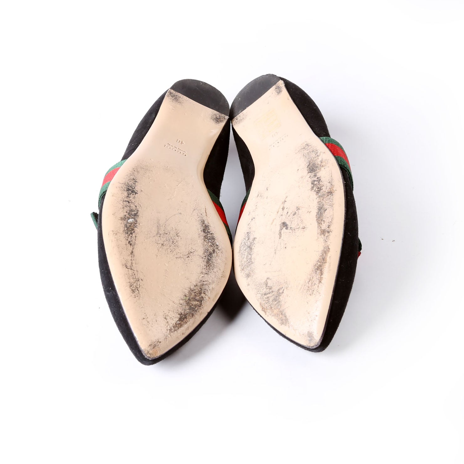Gucci Sylvie Suede Web Mary Jane Flats Size 40 Black