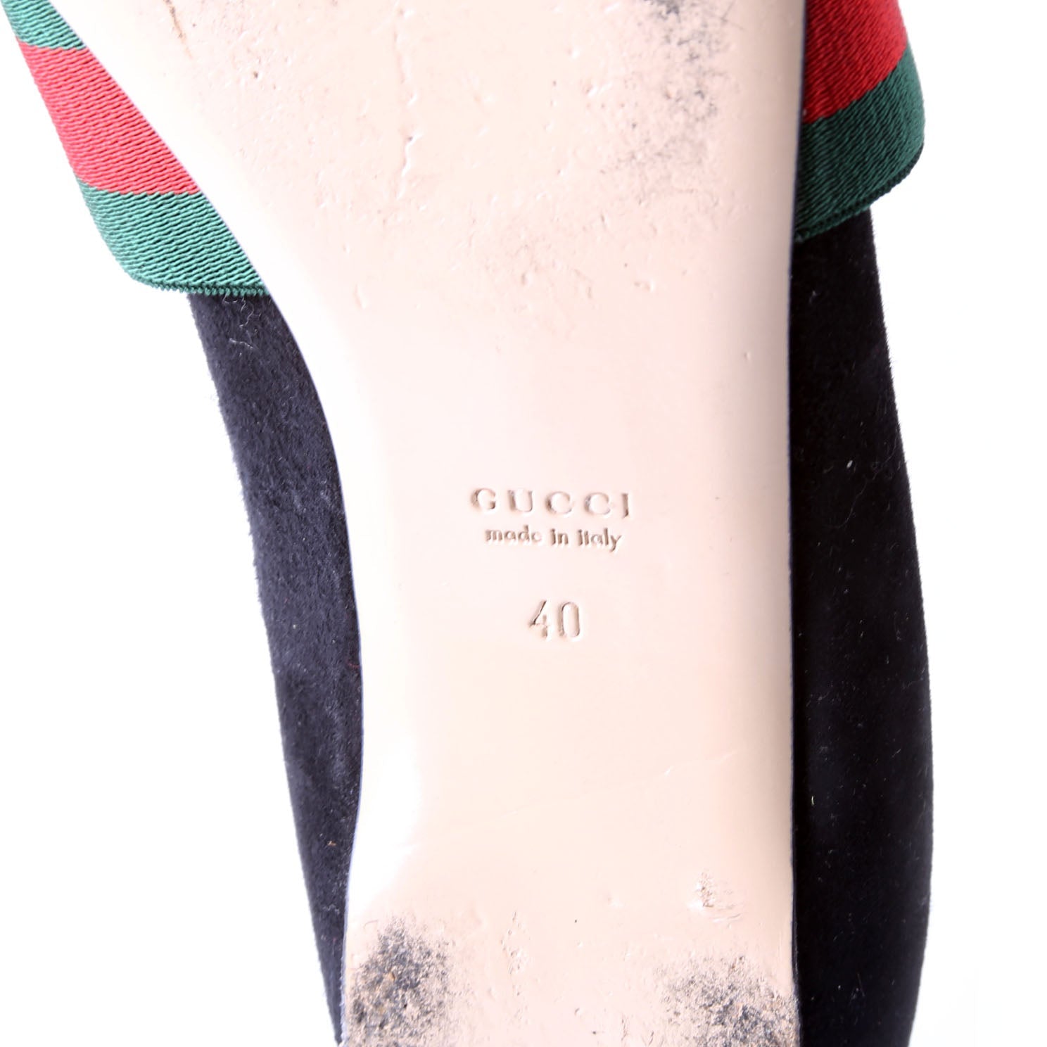 Gucci Sylvie Suede Web Mary Jane Flats Size 40 Black