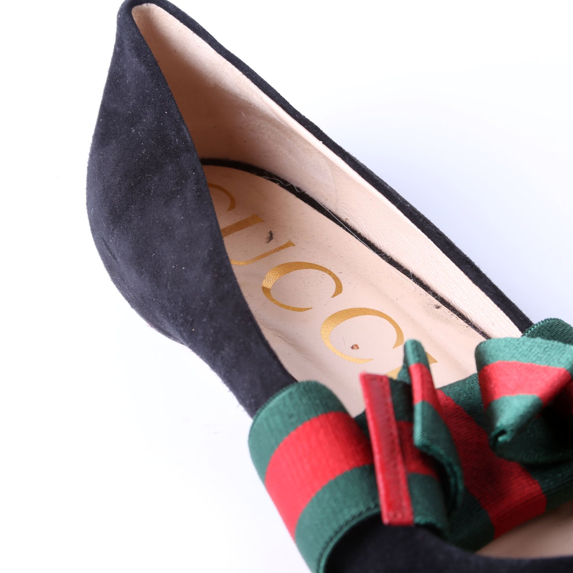 Gucci Sylvie Suede Web Mary Jane Flats Size 40 Black