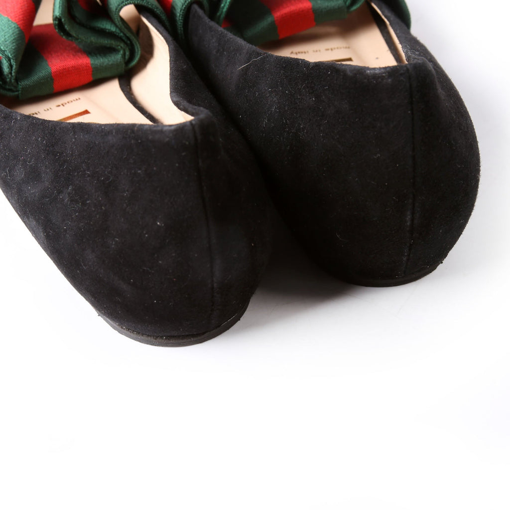 Gucci Sylvie Suede Web Mary Jane Flats Size 40 Black