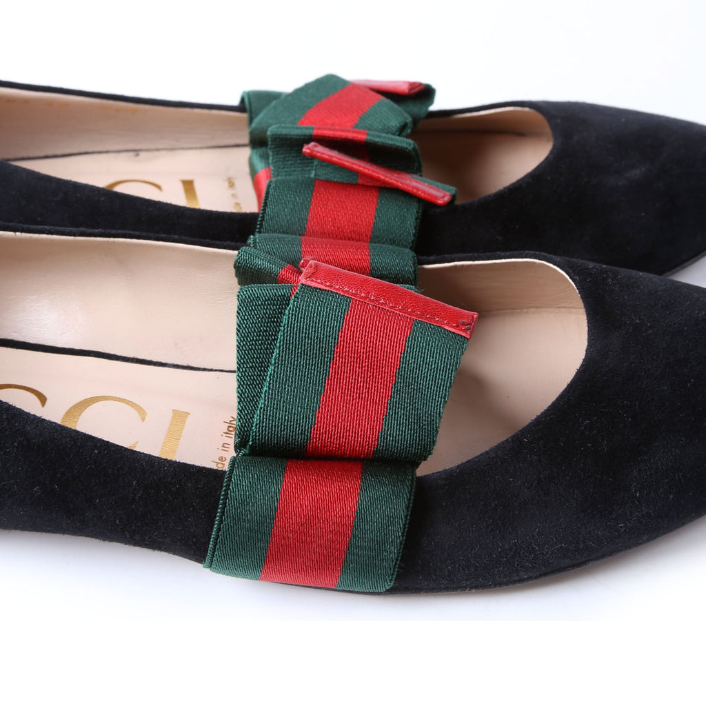 Gucci Sylvie Suede Web Mary Jane Flats Size 40 Black