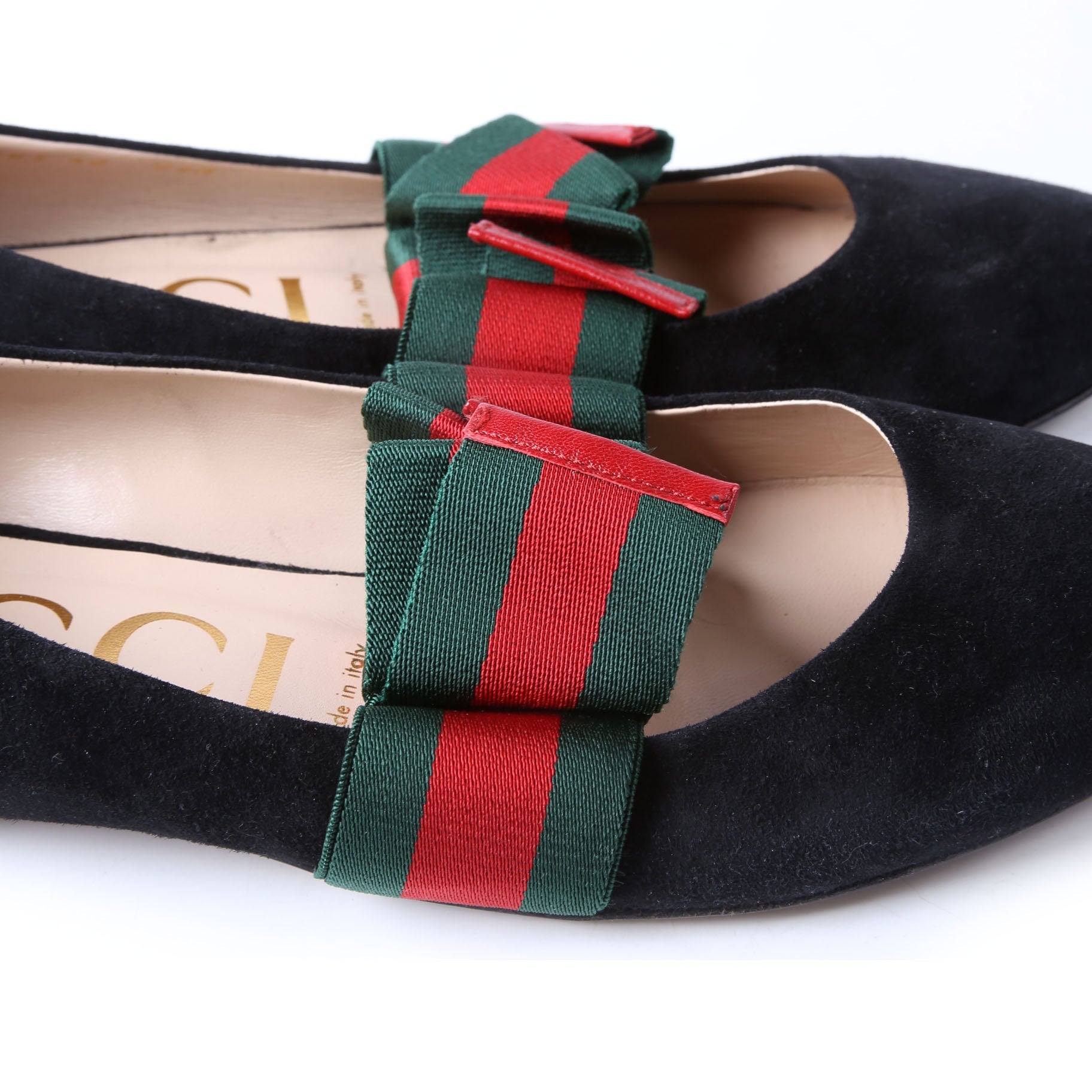 Gucci Sylvie Suede Web Mary Jane Flats Size 40 Black