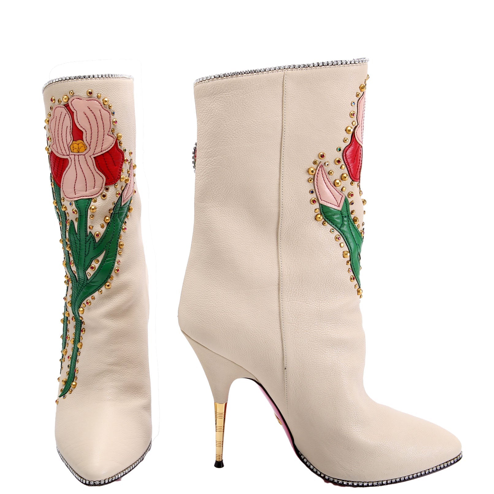 Fosca Floral Crystal Leather Boots Size 40