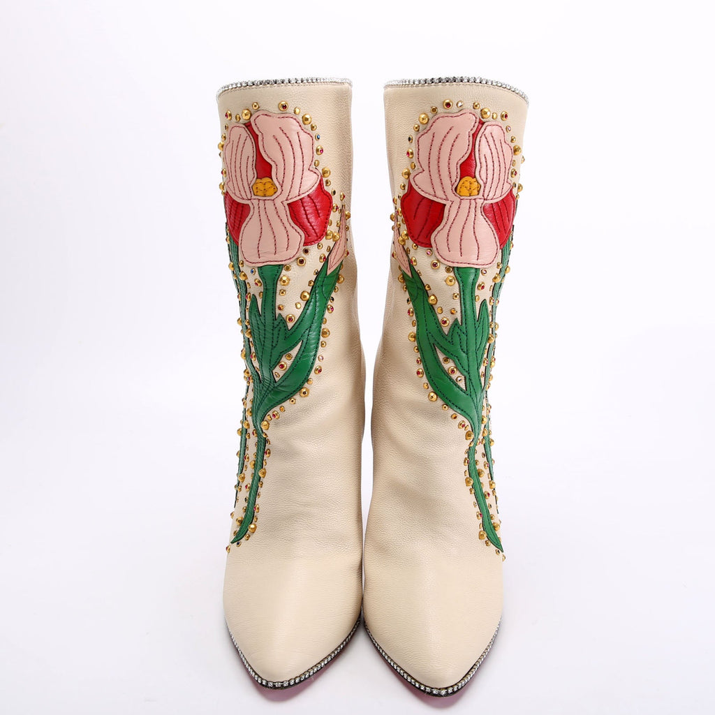 Fosca Floral Crystal Leather Boots Size 40