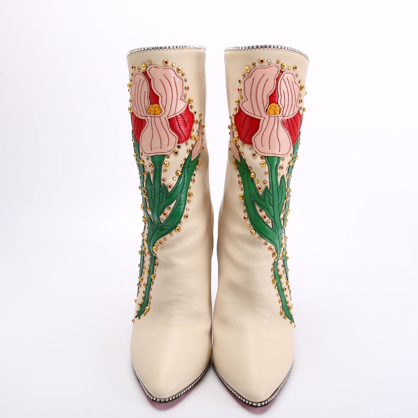 Fosca Floral Crystal Leather Boots Size 40