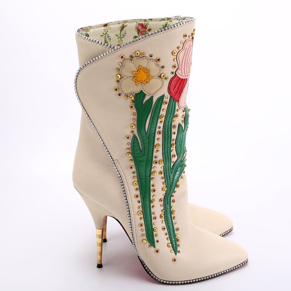 Fosca Floral Crystal Leather Boots Size 40