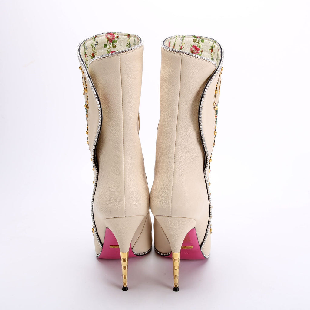 Fosca Floral Crystal Leather Boots Size 40
