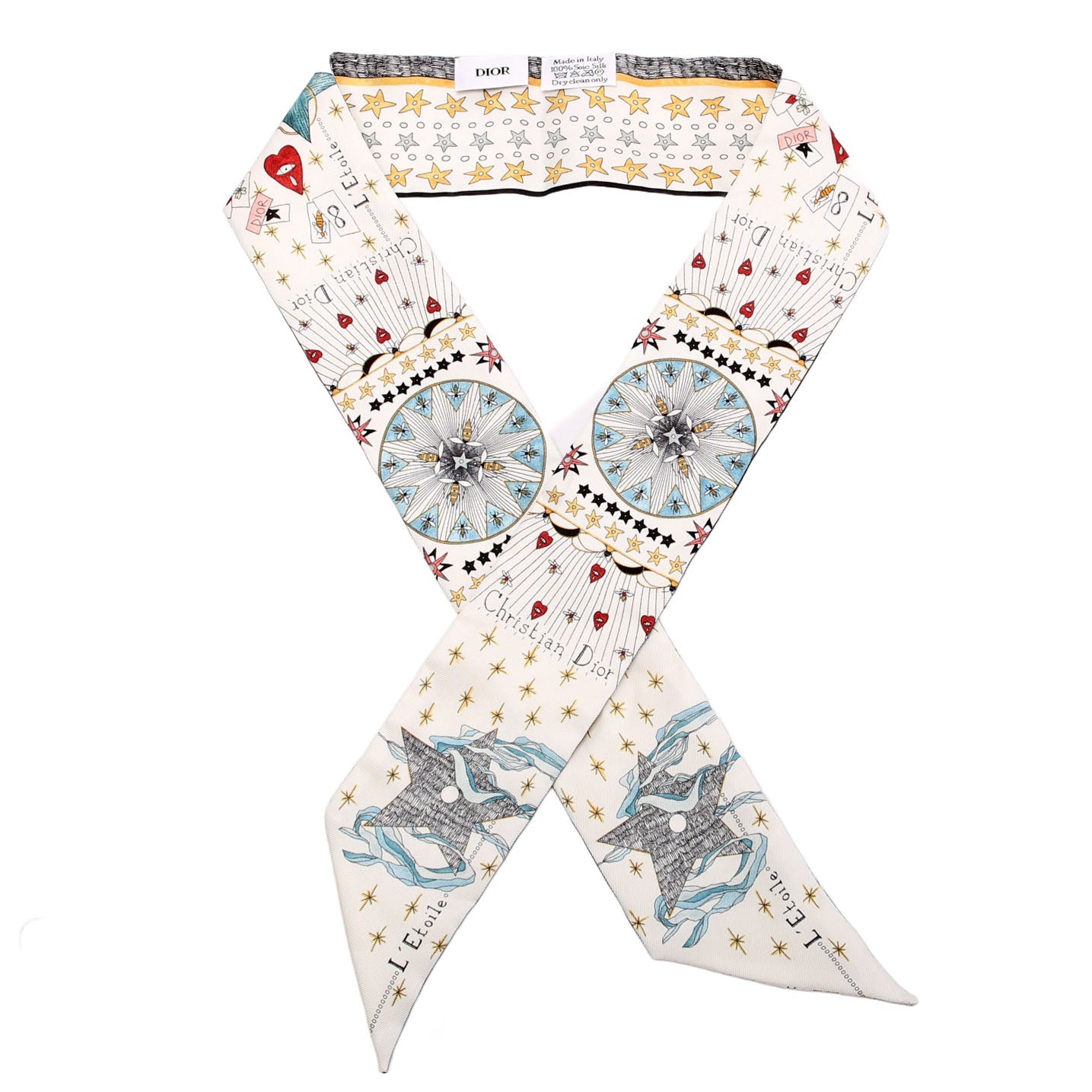 L'Etoile Tarot Mitzah Twilly Silk Scarf White/Multicolor
