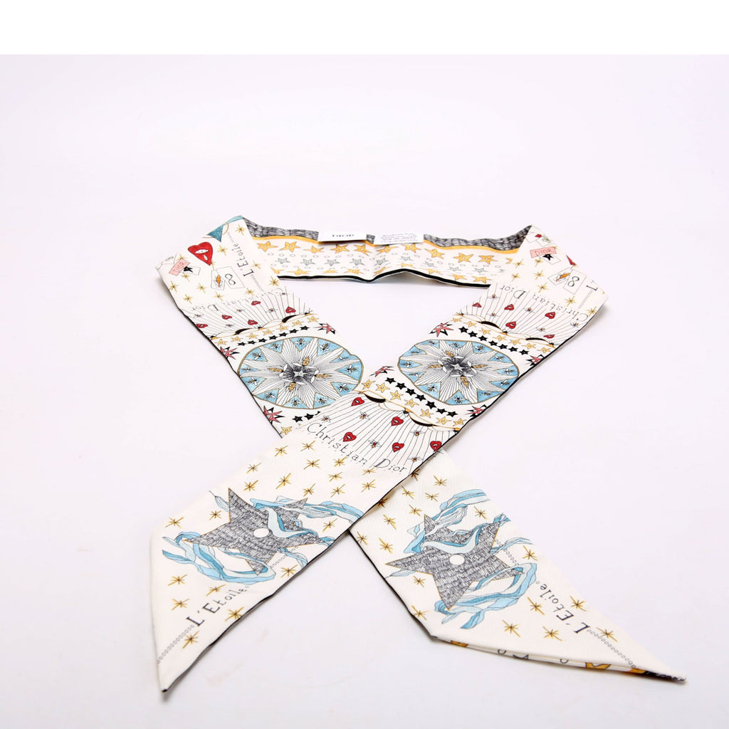 L'Etoile Tarot Mitzah Twilly Silk Scarf White/Multicolor