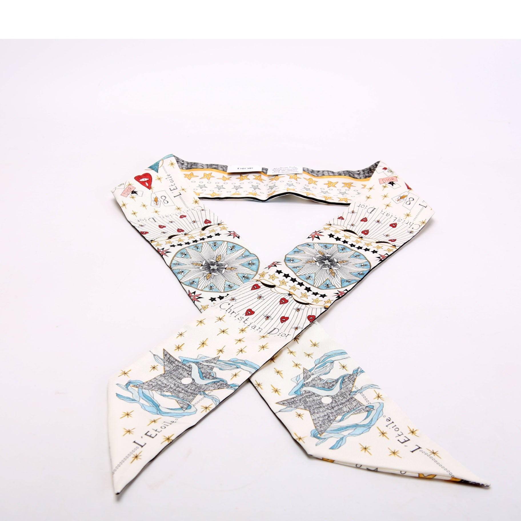 L'Etoile Tarot Mitzah Twilly Silk Scarf White/Multicolor