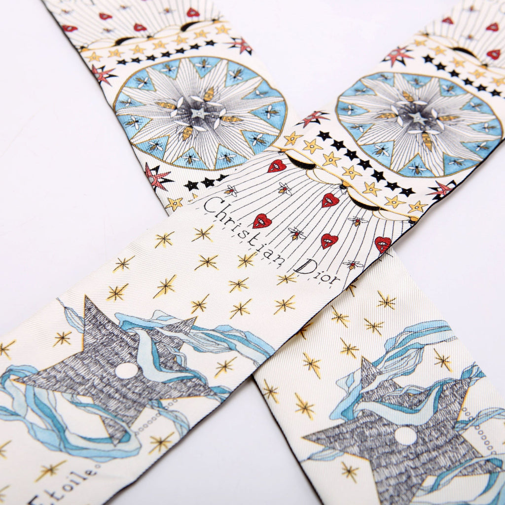 L'Etoile Tarot Mitzah Twilly Silk Scarf White/Multicolor