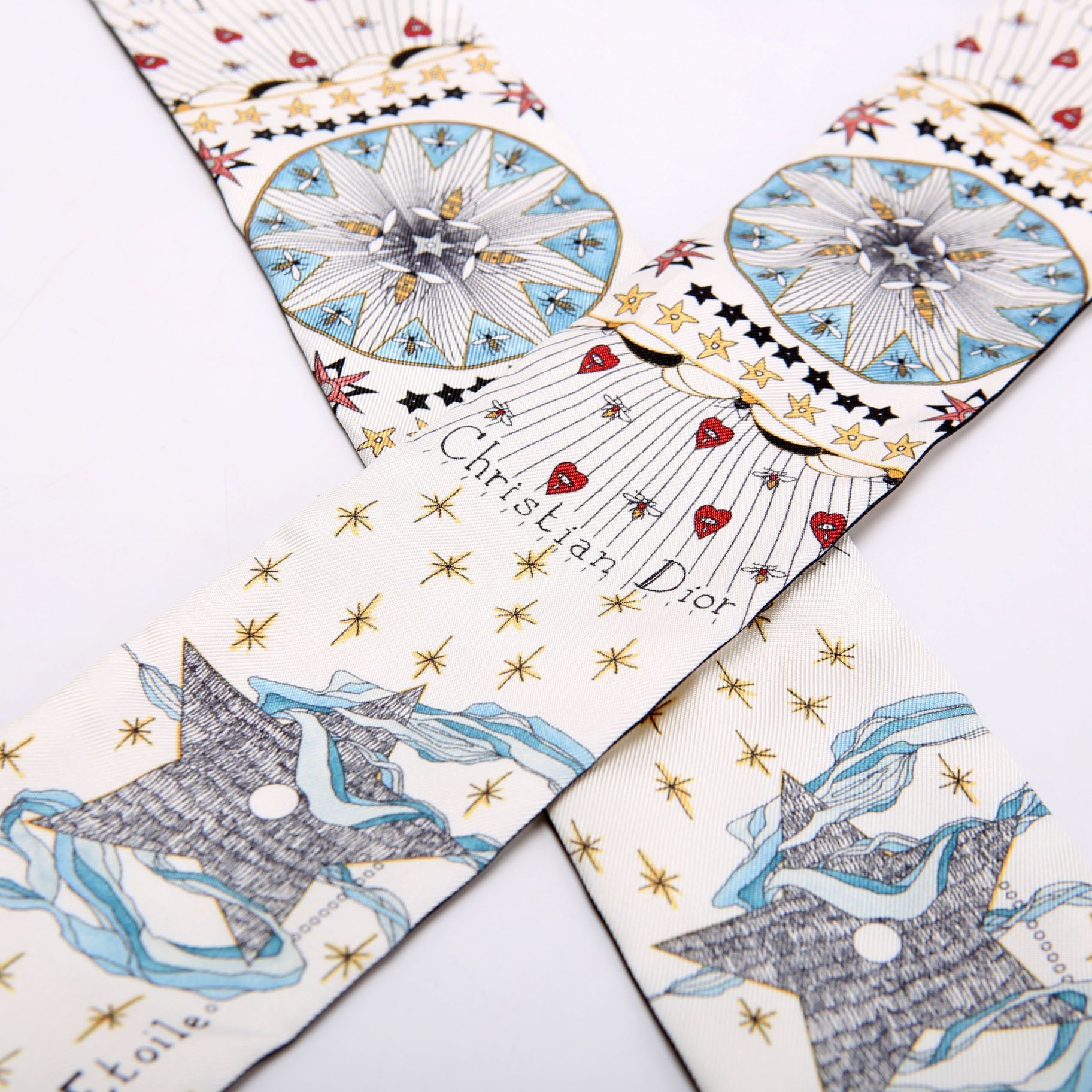 L'Etoile Tarot Mitzah Twilly Silk Scarf White/Multicolor