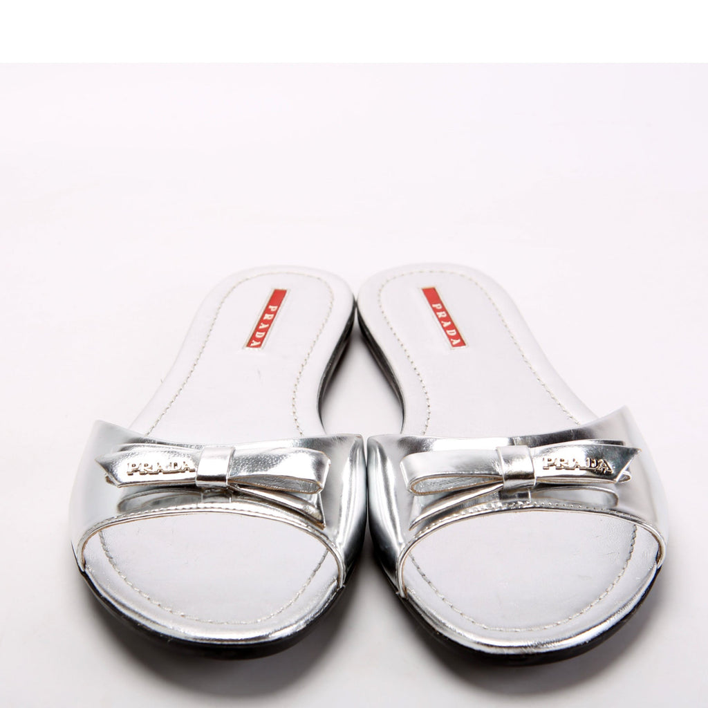 Patent Bow Slide Sandals Size 40 Silver