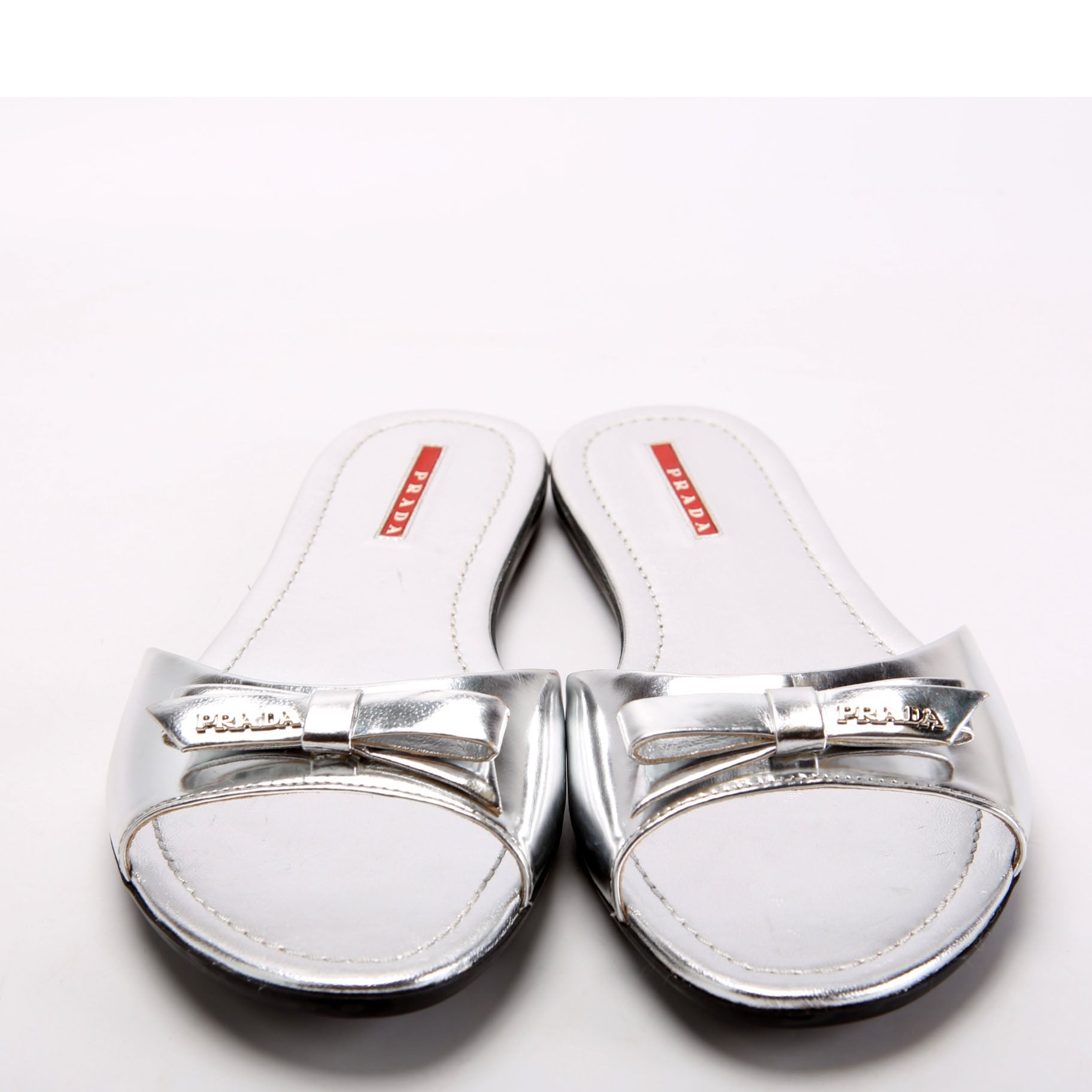 Patent Bow Slide Sandals Size 40 Silver