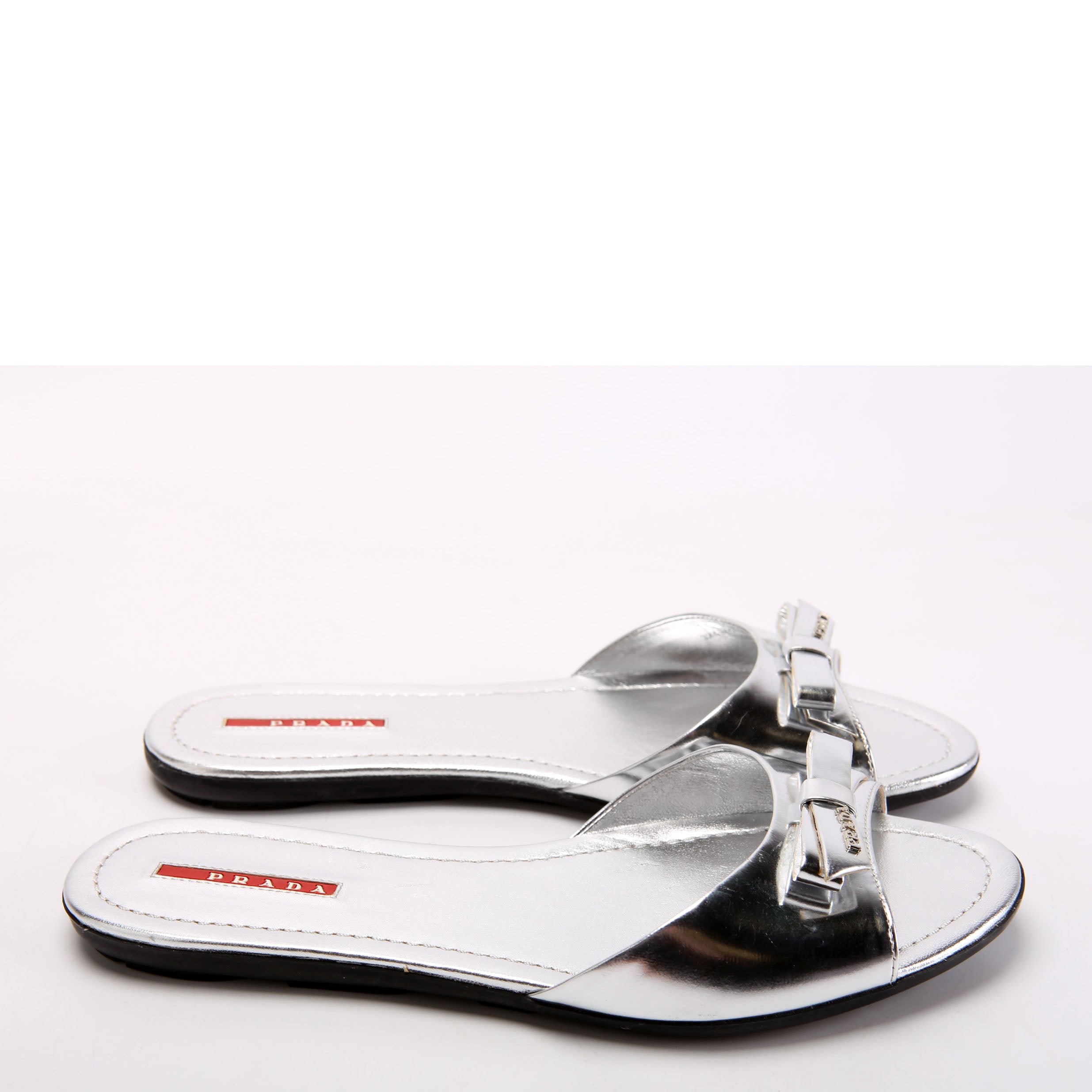 Patent Bow Slide Sandals Size 40 Silver