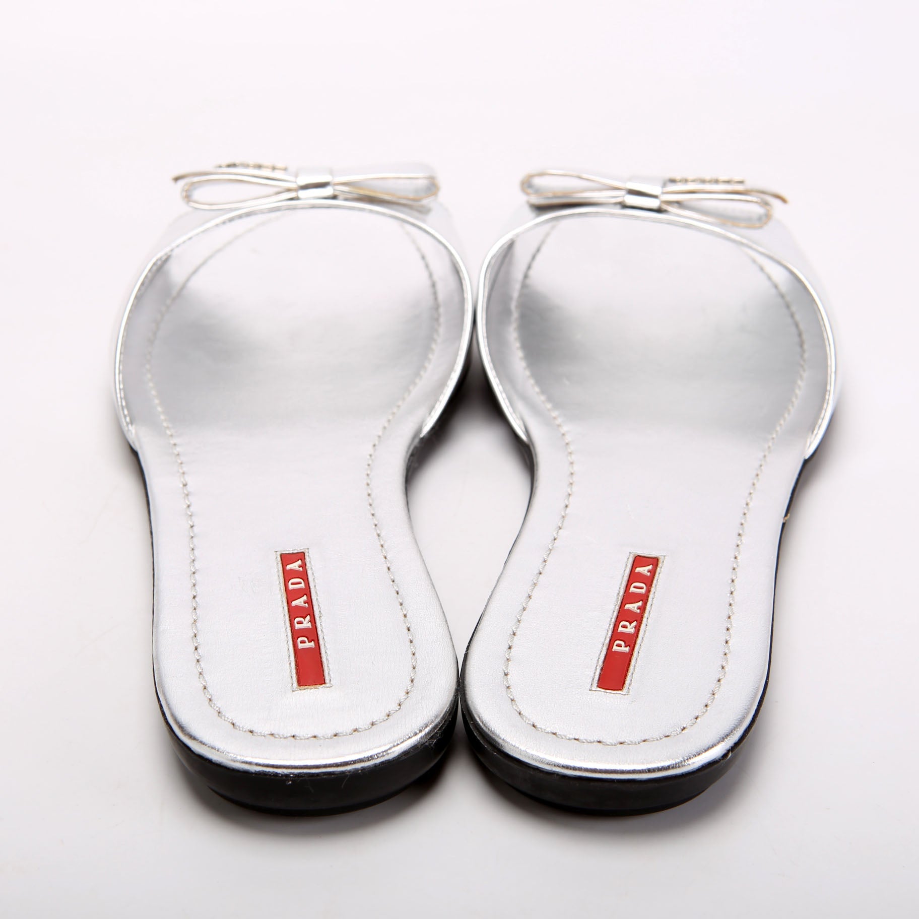 Patent Bow Slide Sandals Size 40 Silver
