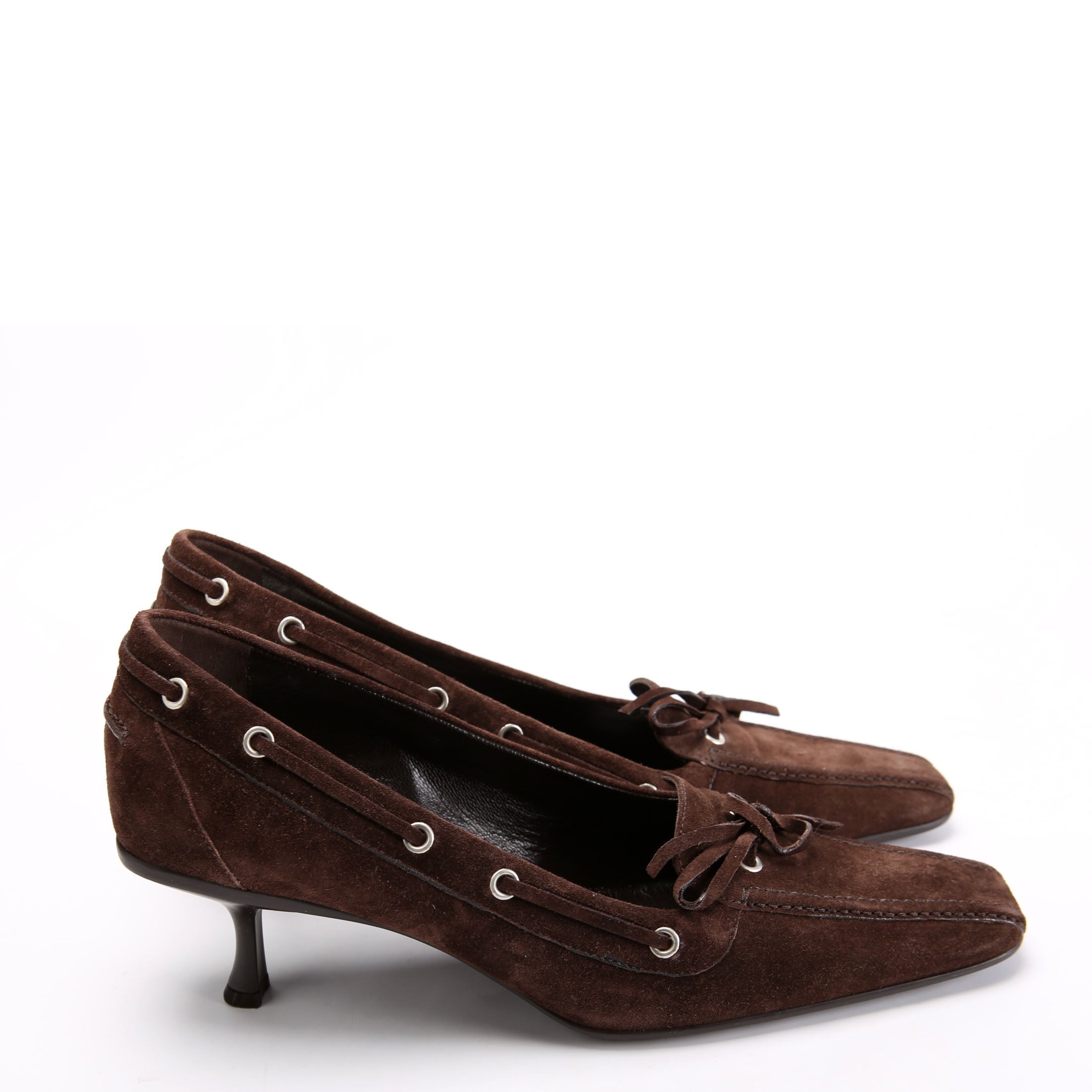 Prada Suede Loafer Kitten Heels Size 41 Brown