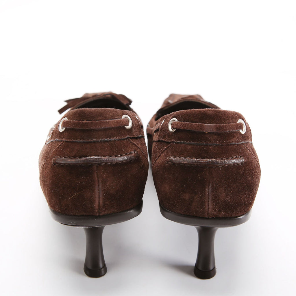 Prada Suede Loafer Kitten Heels Size 41 Brown