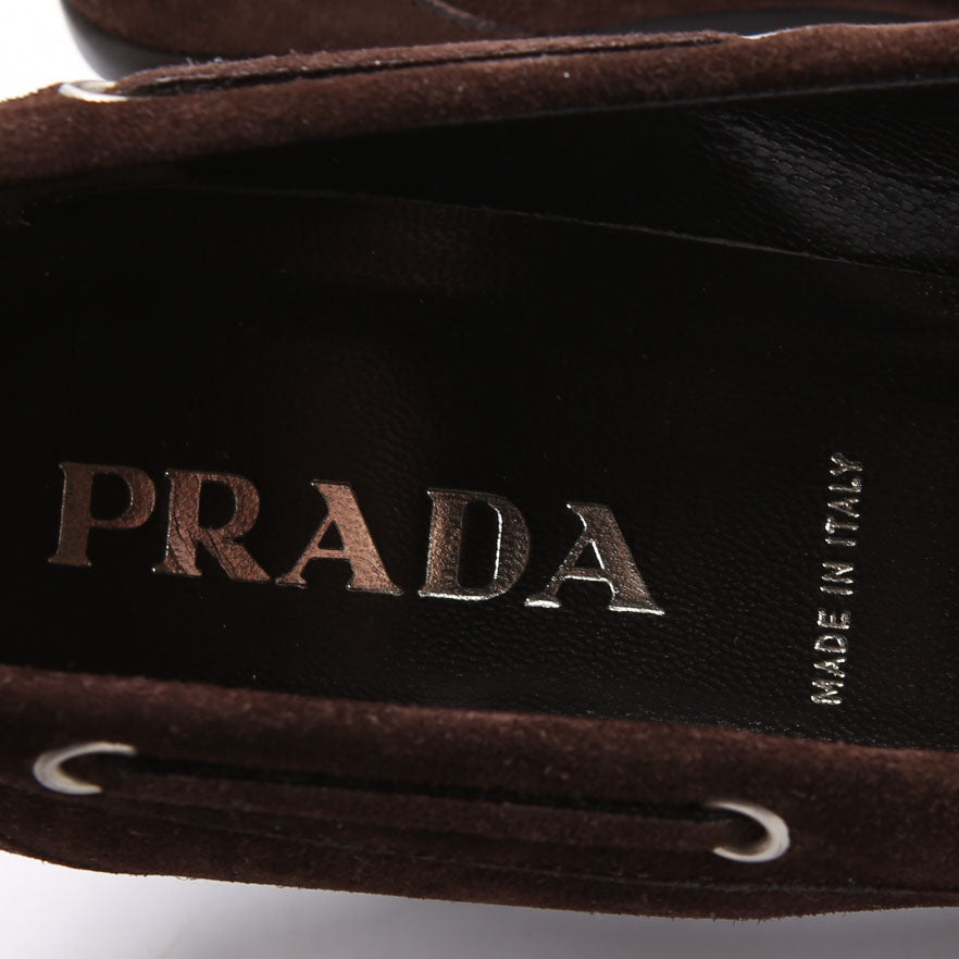 Prada Suede Loafer Kitten Heels Size 41 Brown