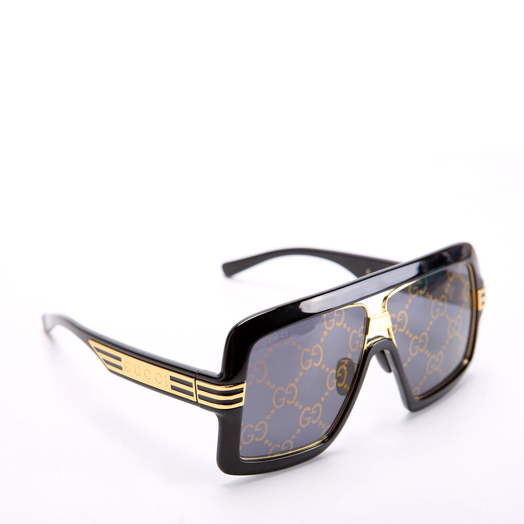 GG0900S Acetate Shield Sunglasses Black/Gold