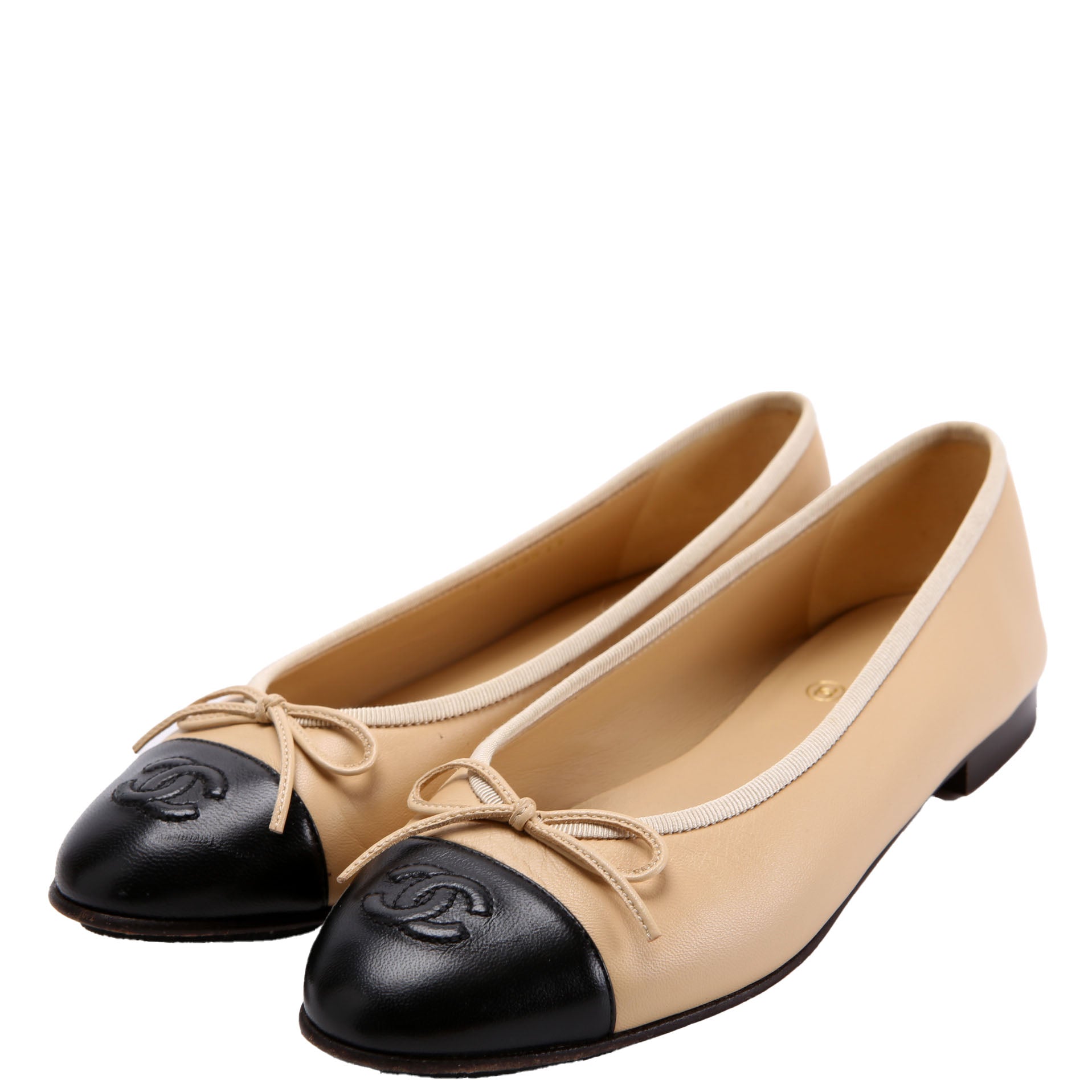 Cap Toe Ballet Flats Size 37.5 Tan/Black