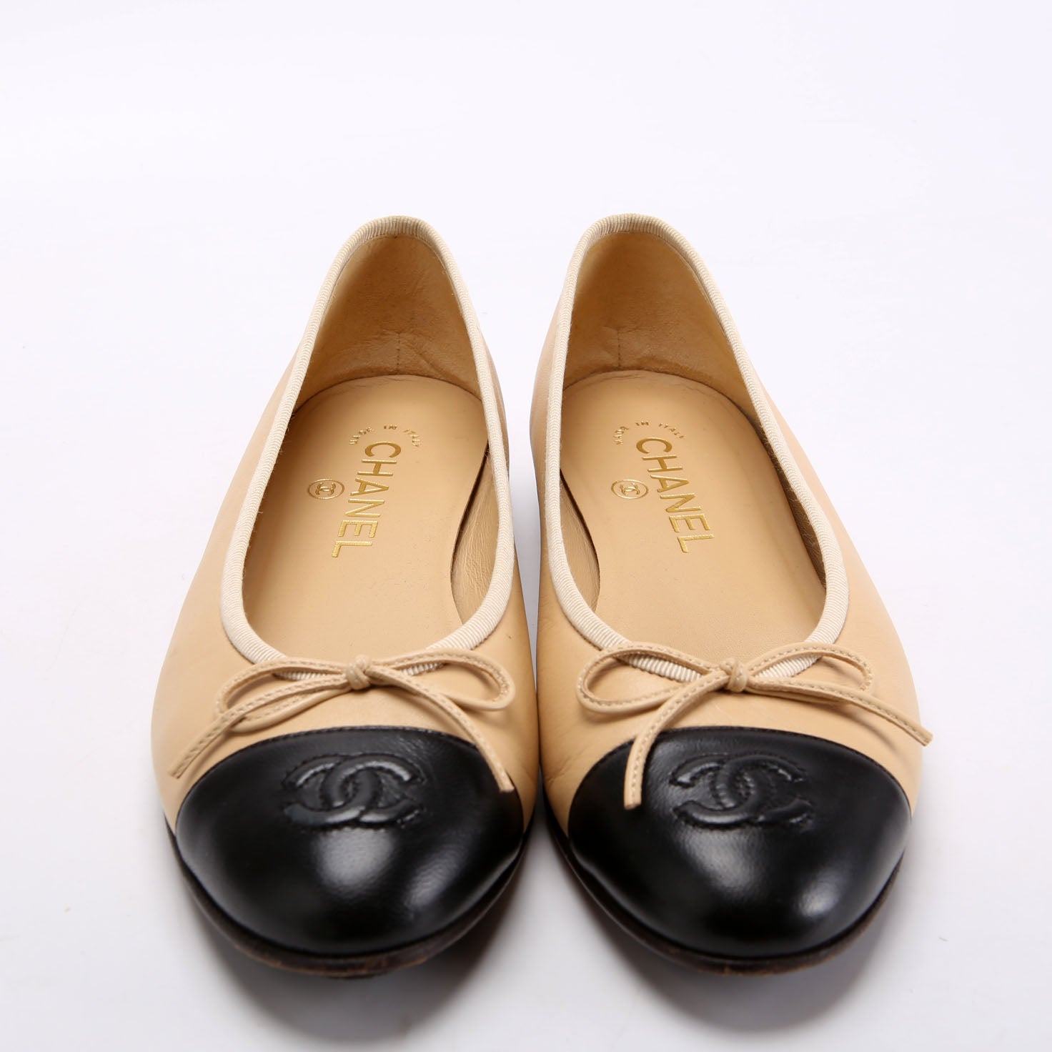 Cap Toe Ballet Flats Size 37.5 Tan/Black