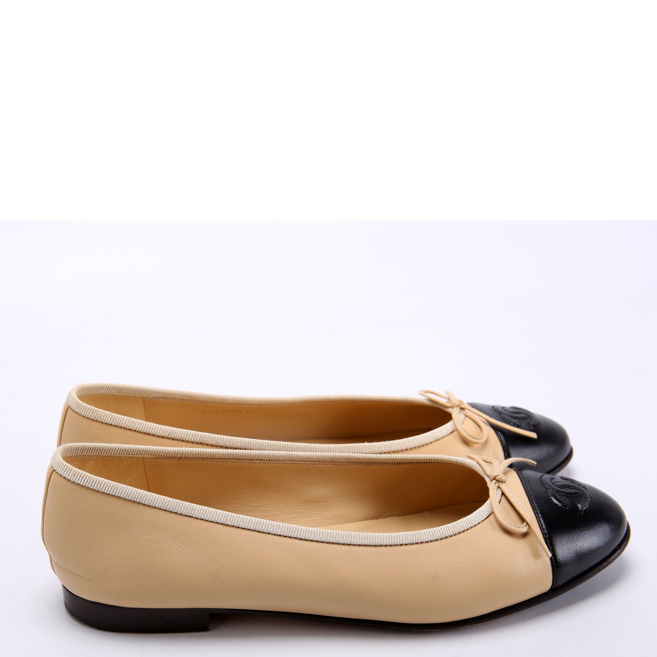 Cap Toe Ballet Flats Size 37.5 Tan/Black