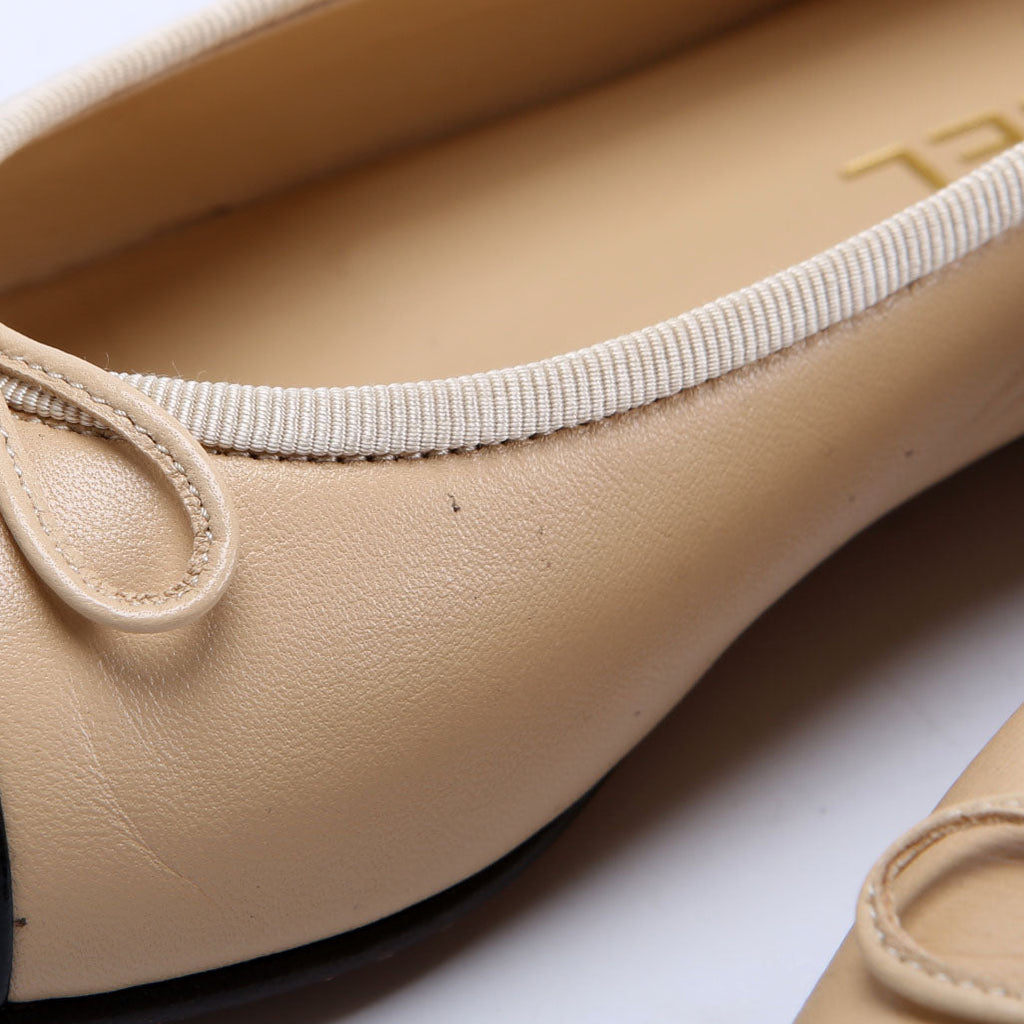 Cap Toe Ballet Flats Size 37.5 Tan/Black