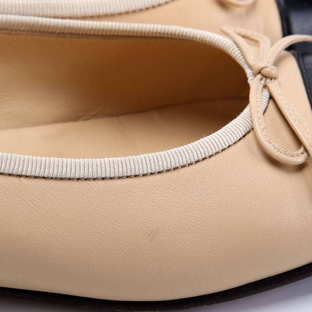 Cap Toe Ballet Flats Size 37.5 Tan/Black
