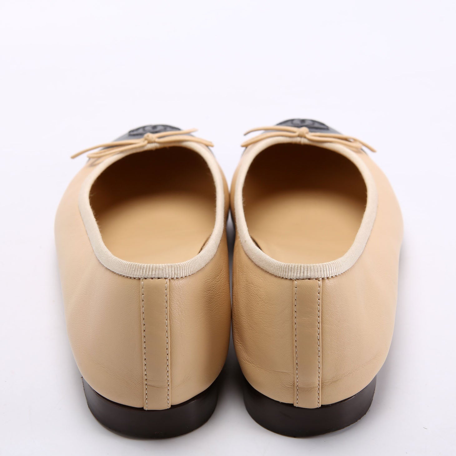 Cap Toe Ballet Flats Size 37.5 Tan/Black
