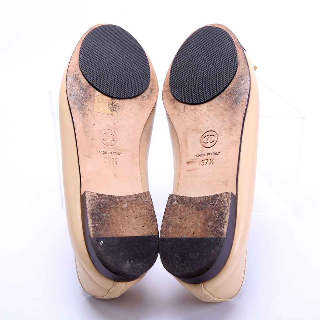 Cap Toe Ballet Flats Size 37.5 Tan/Black