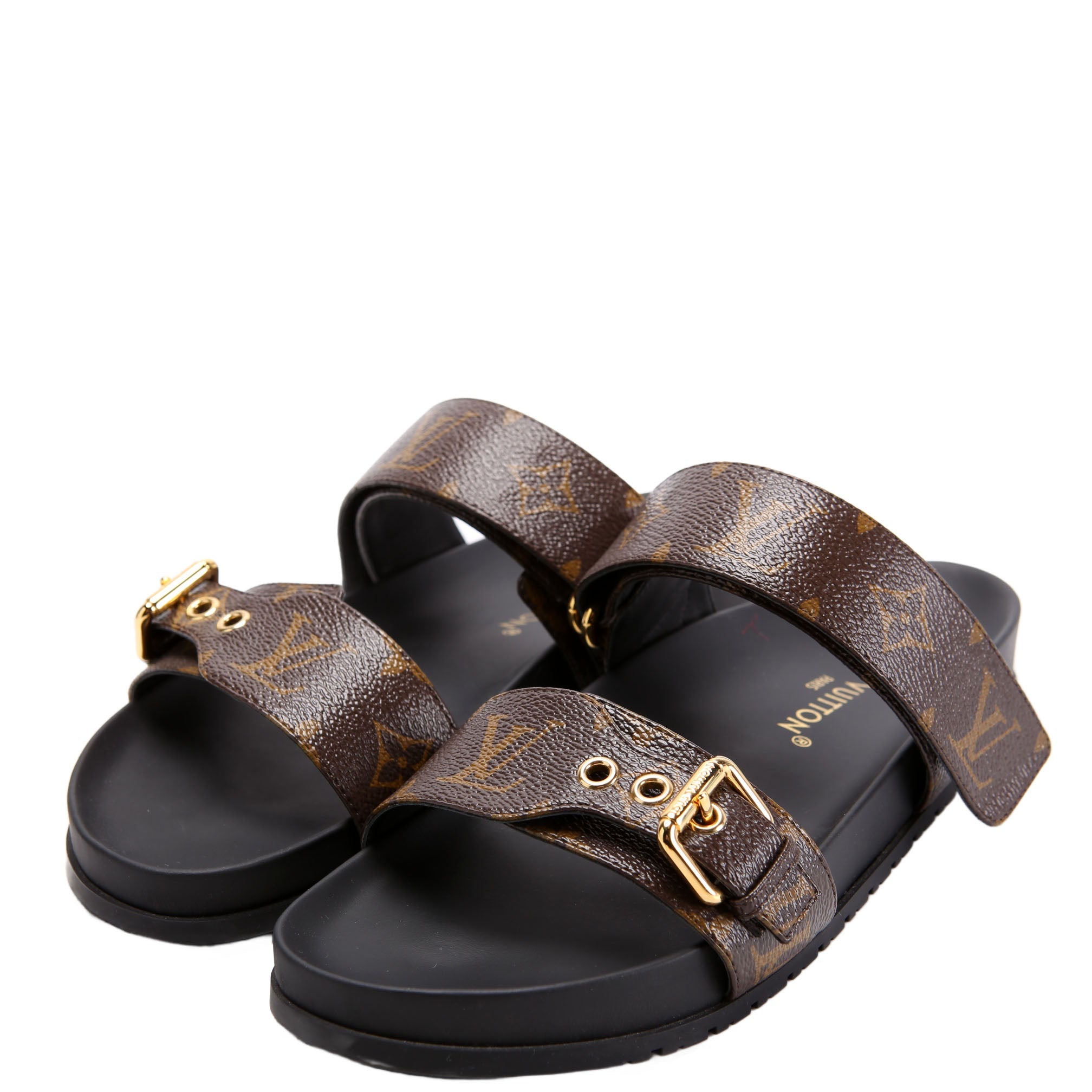Bom Dia Flat Mules Monogram Size 39.5 Brown/Black