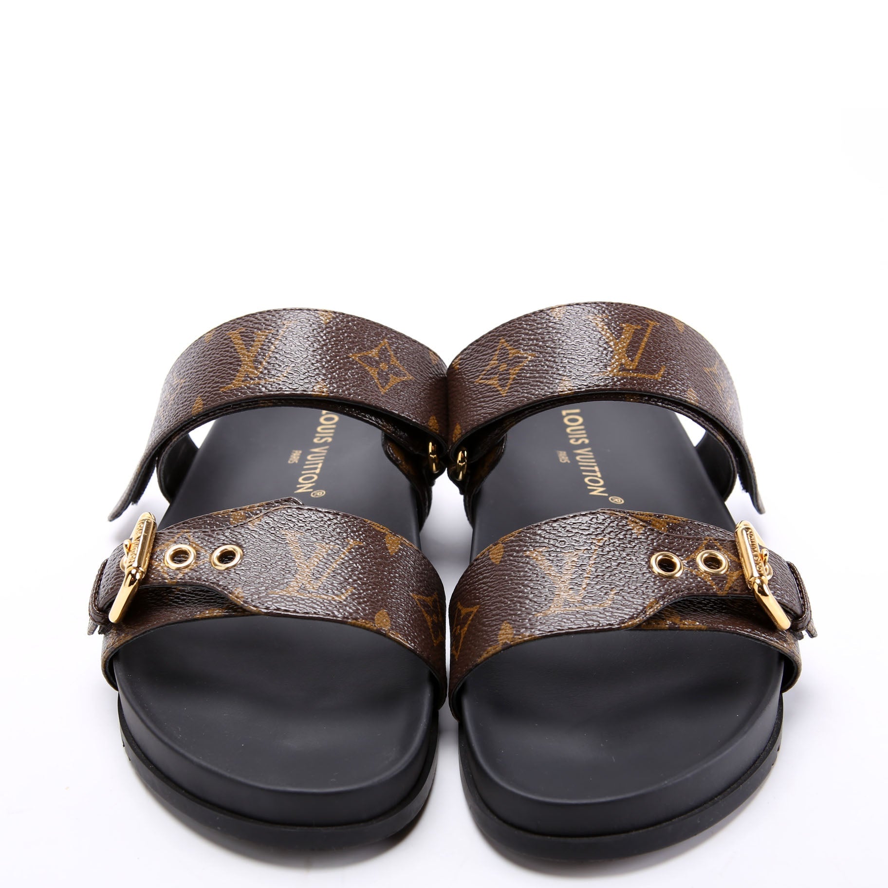Bom Dia Flat Mules Monogram Size 39.5 Brown/Black