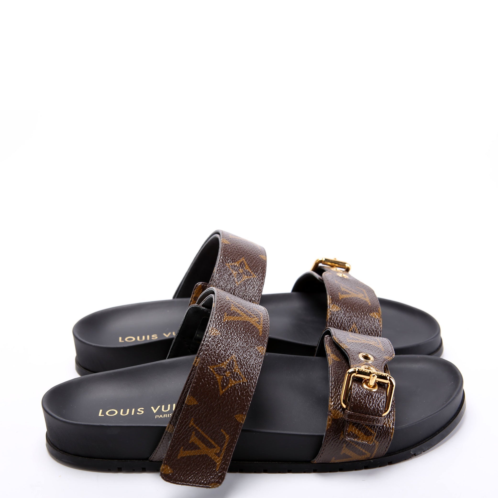 Bom Dia Flat Mules Monogram Size 39.5 Brown/Black