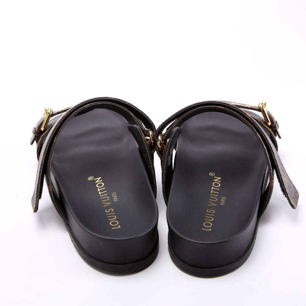 Bom Dia Flat Mules Monogram Size 39.5 Brown/Black