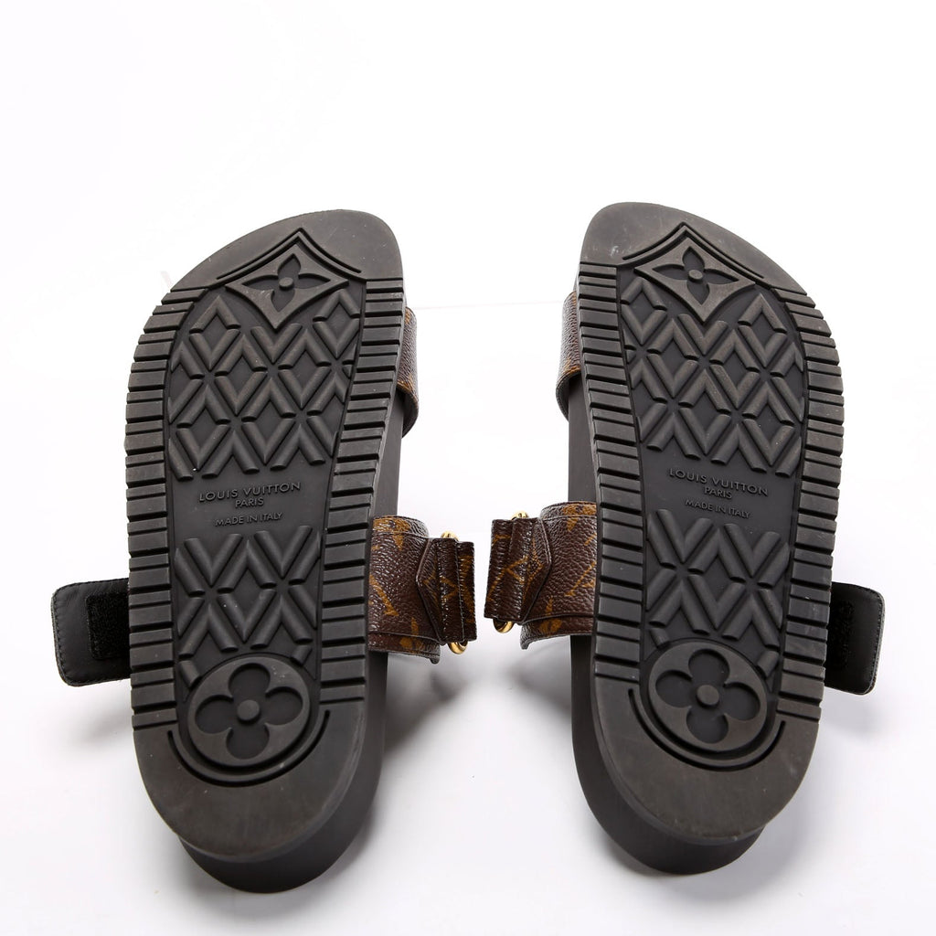 Bom Dia Flat Mules Monogram Size 39.5 Brown/Black