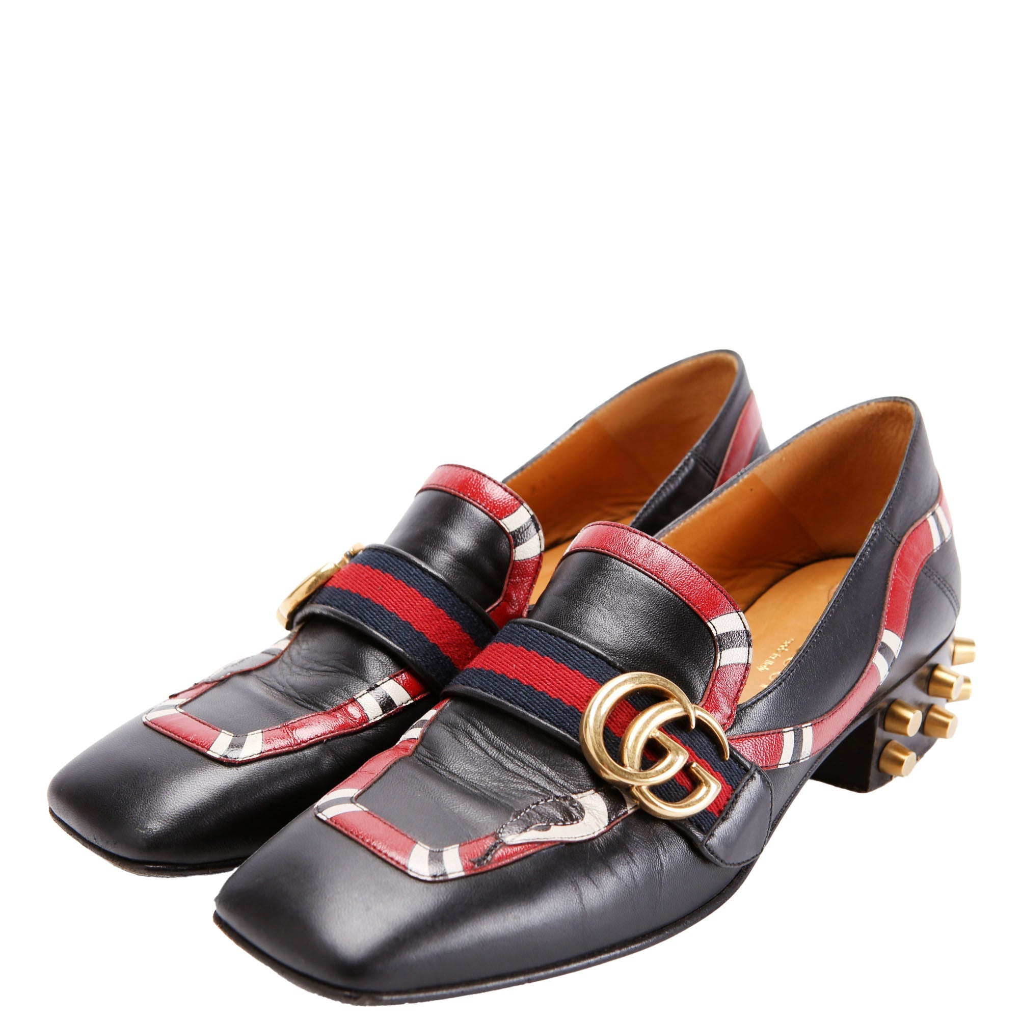 Yoko Snake Loafers Size 37.5 Black/Red